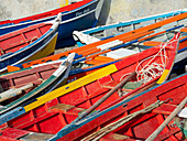 Harbor with traditional colorful fishing boats. Town Ponta do Sol, Island Santo Antao, Cape Verde