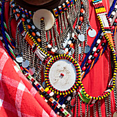 Africa, Kenya, Masai Mara National Reserve, Mara Ashnil region. Masai tribal jewelry and ornamentation.