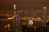 View over Kowloon, Victoria Harbor, and Central, from Victoria Peak, Hong Kong, China