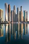 UAE, Dubai Marina high-rise buildings including the twisted Cayan Tower