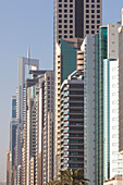 UAE, Downtown Dubai. High-rise buildings along Sheikh Zayed Road