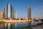 UAE, Abu Dhabi. Skyline, Etihad Towers and ADNOC Tower