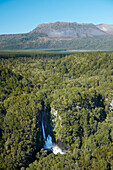 Tarawera Falls on Tarawera River, and Mount Tarawera Volcano, near Rotorua, North Island, New Zealand