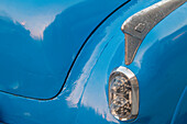 Detail of trunk and rear fender on blue classic American Buick car in Habana, Havana, Cuba.