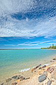 Canada, Manitoba, Little Limestone Lake. Lake and rocks on shore