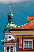 Servite Church clock tower, Old Town, Innsbruck, Tyrol, Austria.