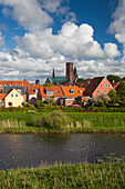 Denmark, Jutland, Ribe, town view from the Ribe River