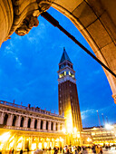 Italy, Venice, Evening view of Bell Tower at San Marco Square