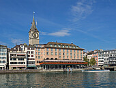 Switzerland, Zurich, Historic Lindenhof area and Limmat River, Saint Peter's Church clocktower