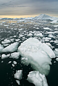 Ilulissat-Eisfjord in der Diskobucht. Der Eisfjord steht auf der Liste des UNESCO-Welterbes, Grönland.