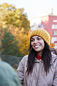 Happy woman in autumn scenery