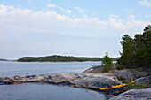 Kayak on rocky coast