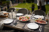 Food on table in garden