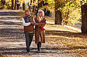 Senior couple walking in autumn park