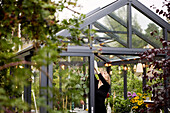 Woman standing in greenhouse