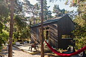 Wooden holiday house in forest
