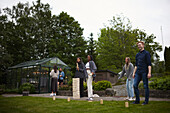 Friends playing in garden