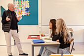 Teenage girls and teacher in classroom