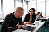 Business people having seminar in office