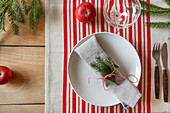 Place setting with christmas decorations