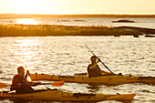 Men kayaking on sunny autumn day