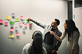 Business people brainstorming using sticky notes