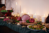 Christmas food and decoration on table