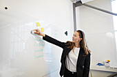 View of woman cleaning whiteboard