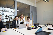 People using laptop during meeting