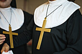 Two women dressed as nuns for Halloween