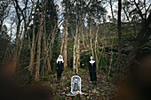 Two women dressed as nuns for Halloween