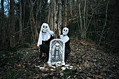 Two women dressed as nuns for Halloween