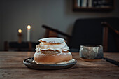 Traditional semla bun on plate