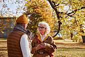 Senior couple talking together