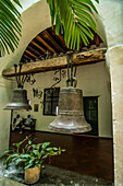 Bells of historic Santuario and Iglesia de San Pedro Claver in the old walled city of Cartagena, Colombia.
