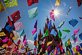 Mexico, San Miguel de Allende, Flags flying for the Day of the Dead celebration