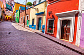 Red Pink Colorful Houses Narrow Street, Guanajuato, Mexico