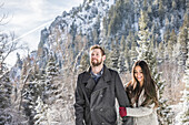 United States, Utah, American Fork, Couple walking in Winter landscape