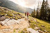 United States, Utah, Alpine, Couple jogging in mountains