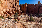 Vereinigte Staaten, Utah, Escalante, Ältere Wanderin erkundet Canyon