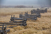 USA, Idaho, Stanley, Rural scene with rail fence