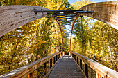 USA, Idaho, Hailey, View across wooden Bow Bridge