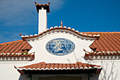 Portugal, Torres Novas, Traditional Portuguese tile rooftop and mosaic