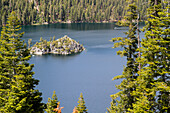 View towards Fannette Island from Inspiration Point, Emerald Bay, Lake Tahoe, California, Usa