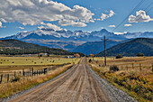 Colorado, Autumn, just east of Ridgway viewing the Mountains of the Rio Grande National Forest and Courthouse Mountains