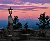 USA, Oregon, Portland. Mt. Hood with moonrise at sunset