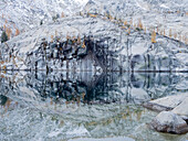 Washington State, Alpine Lakes Wilderness. Enchantment Lakes, reflection in Leprechaun Lake
