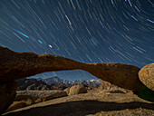 A naturally formed arch at night in the Alabama Hills National Scenic Area, Eastern Sierra Nevadas, California, United States of America, North America