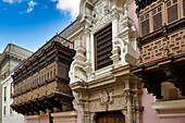 Facade and balconies, Archbishop's Palace, Lima, Peru, South America