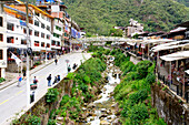 View of Aguas Calientes City at the foot of Machu Picchu, Urubamba province, Cusco, Peru, South America